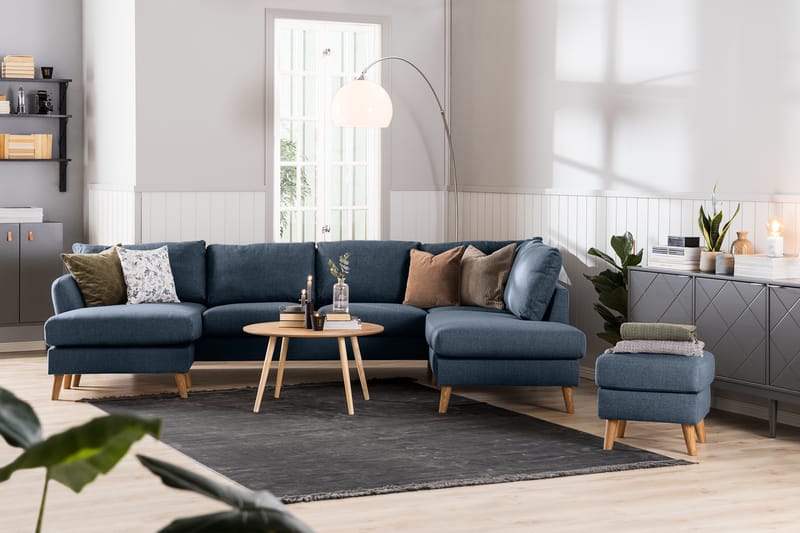 Trend U-soffa med Divan Vänster - Blå - Skinnsoffor - Sammetssoffa - U-soffa