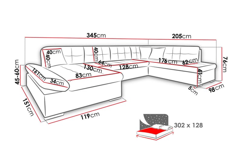 Zumar Soffa med Divan och Schäslong 4-sits - Blå - Möbler - Soffa - U-soffa