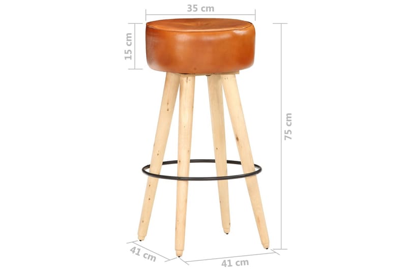 Barstolar 2 st brun grovt mangoträ och äkta skinn - Brun - Möbler - Stolar & fåtöljer - Barstol & barpall