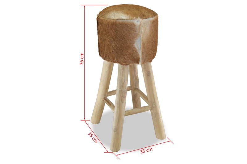 Barstol äkta läder och massiv teak - Brun - Möbler - Stolar & fåtöljer - Barstol & barpall