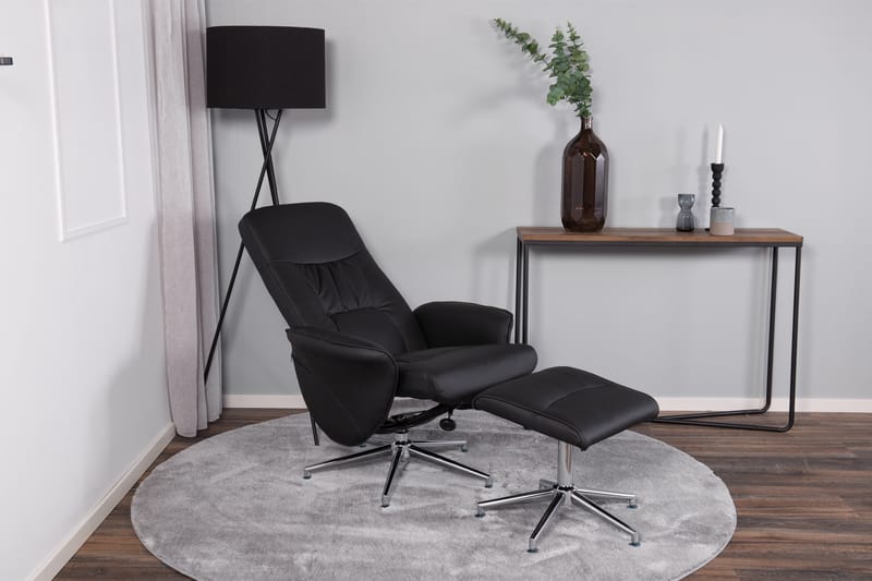 Rune Recliner med Ottoman - Svart - Biofåtölj & reclinerfåtölj