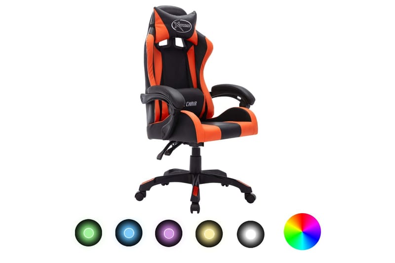 Gamingstol med RGB LED-lampor orange och svart konstläder - Flerfärgad - Kontorsstol & skrivbordsstol - Gamingstol