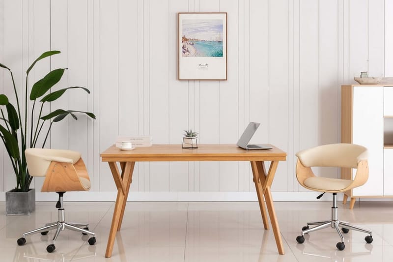 Snurrbar kontorsstol gräddvit böjträ och konstläder - Vit - Kontorsstol & skrivbordsstol