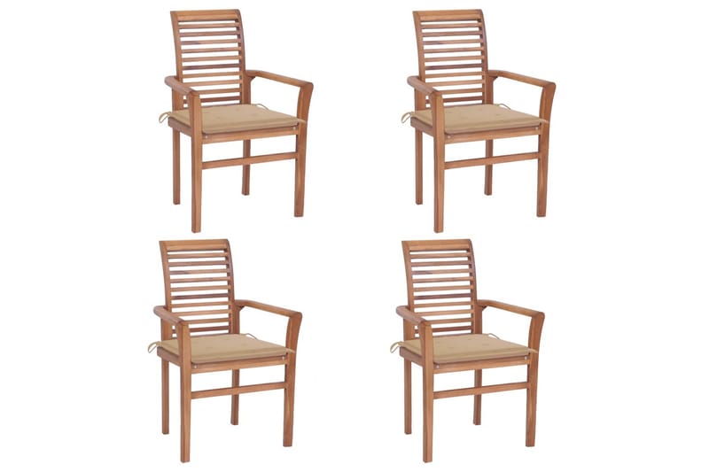 Matstolar 4 st med beige dynor massiv teak - Beige - Matstol & köksstol - Sminkstol - Karmstol