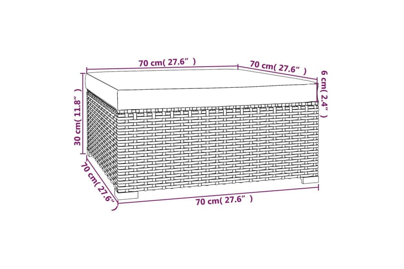 Fotpall med dyna konstrotting svart 70x70x30 cm - Svart - Fotpall