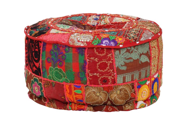 Sittpuff med lappmönster rund bomull handgjord 40x20 cm röd - Röd - Sittpuff - Marockansk sittpuff