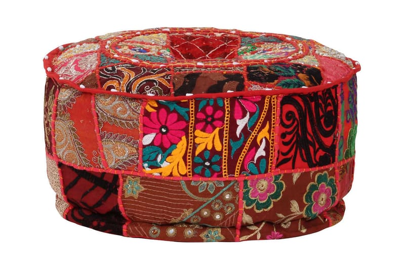 Sittpuff med lappmönster rund bomull handgjord 40x20 cm röd - Röd - Sittpuff - Marockansk sittpuff