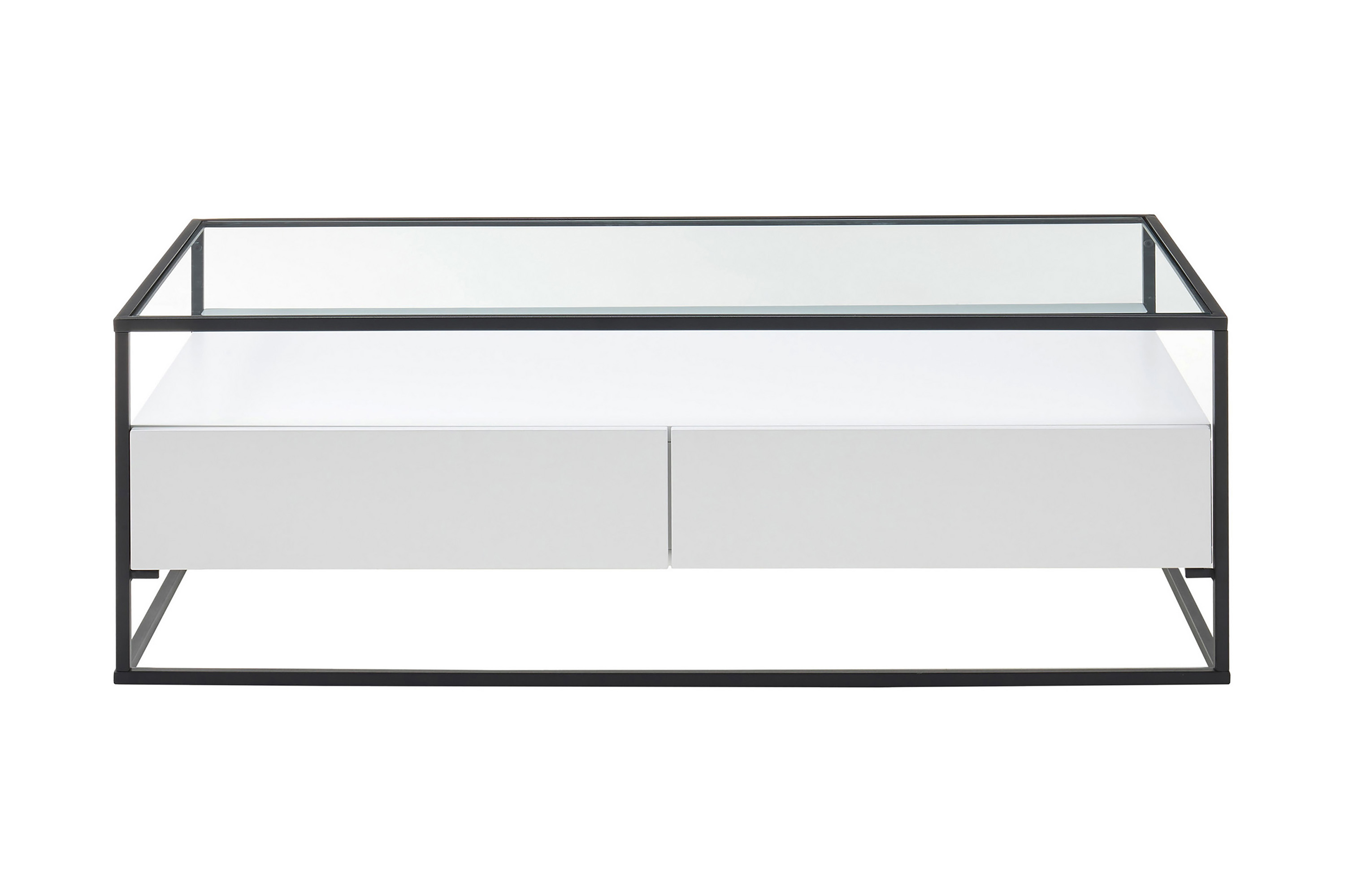 Karysma Soffbord 120 cm med Förvaring 2 Lådor + Hylla - Glas/Vit 58651WM7