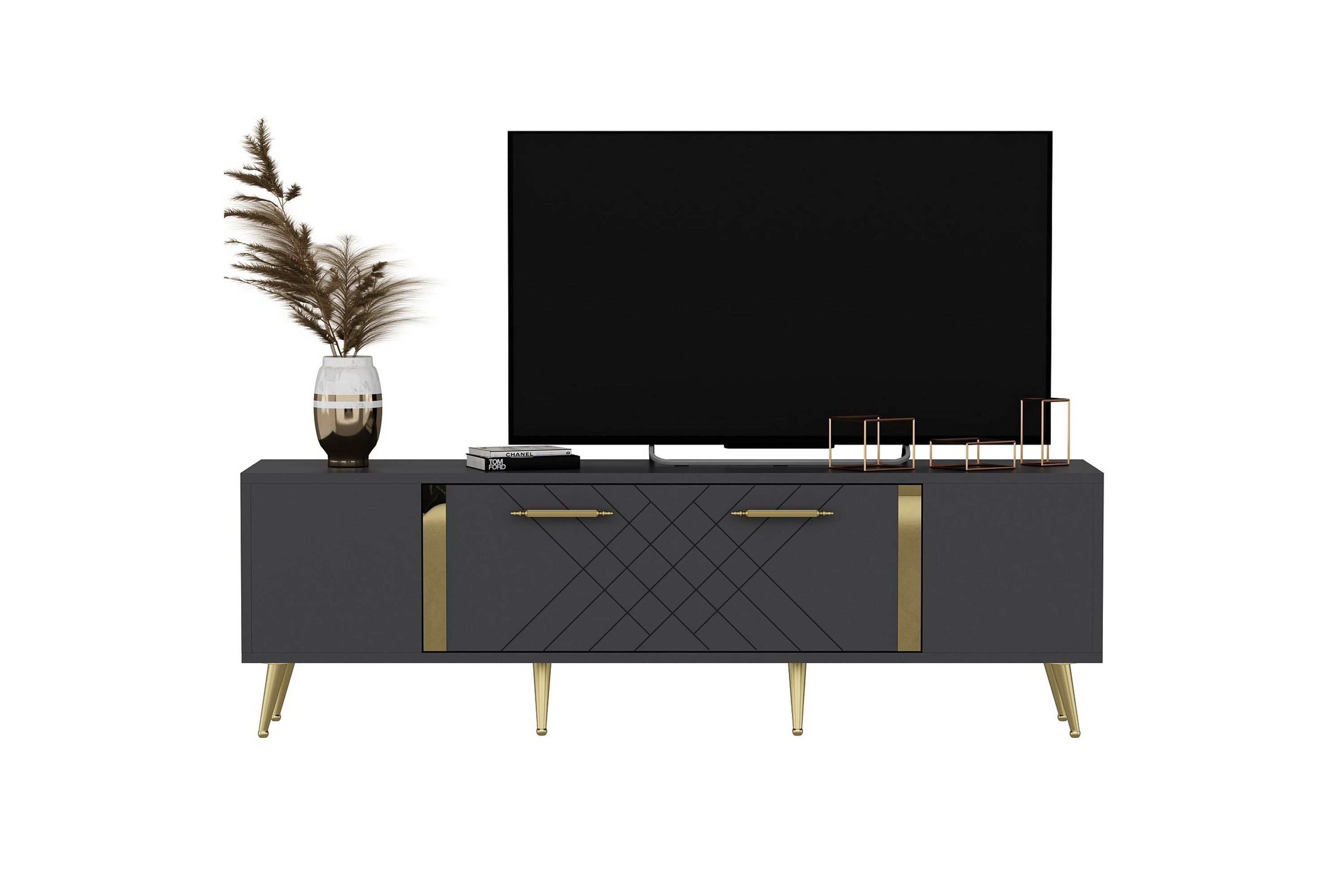 Detas Tv-bänk 150x35 cm Svart/Guld - Hanah Home 475OLV1138