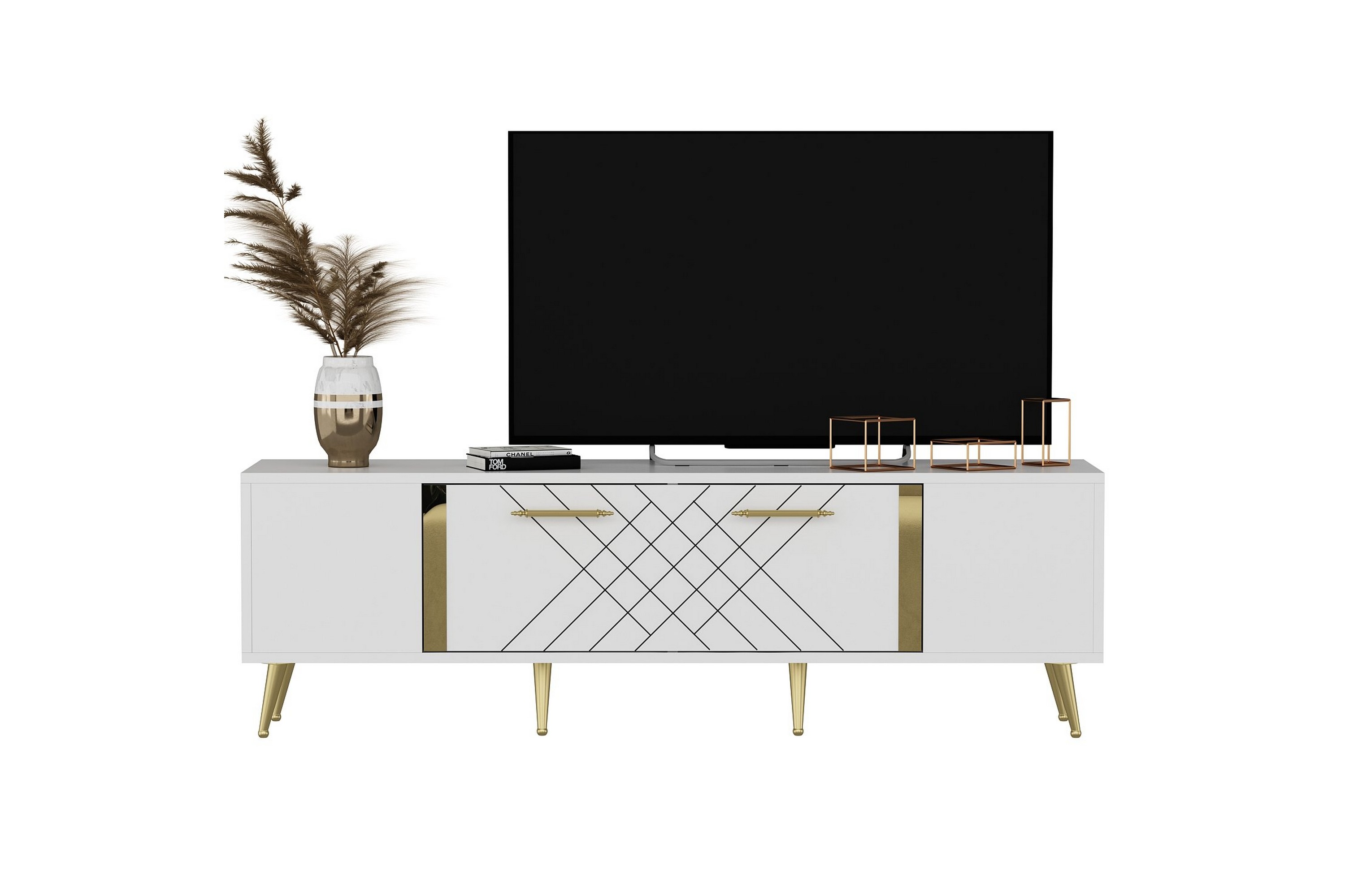 Detas Tv-bänk 150x35 cm Vit/Guld - Hanah Home 475OLV1136