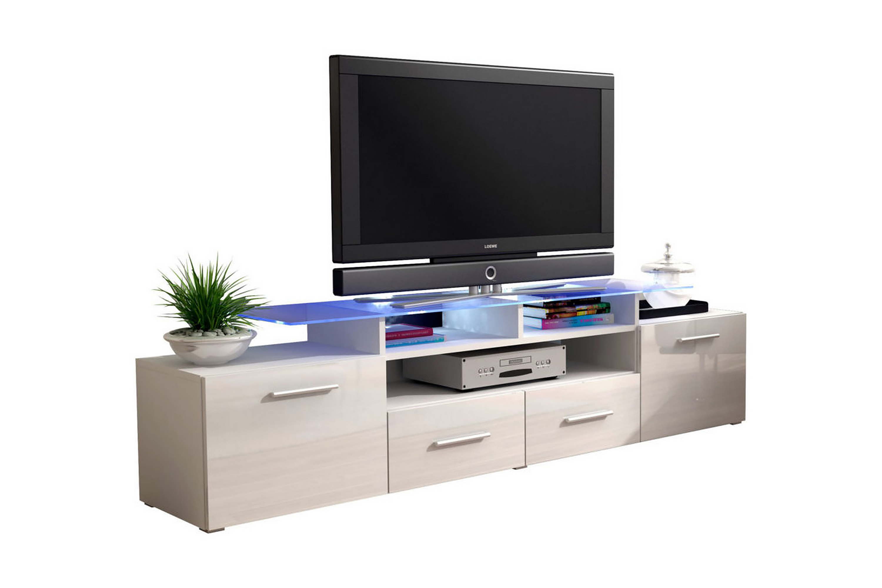 Evora TV-bänk 194x39x39 cm LED-belysning - Beige/Grå/Vit