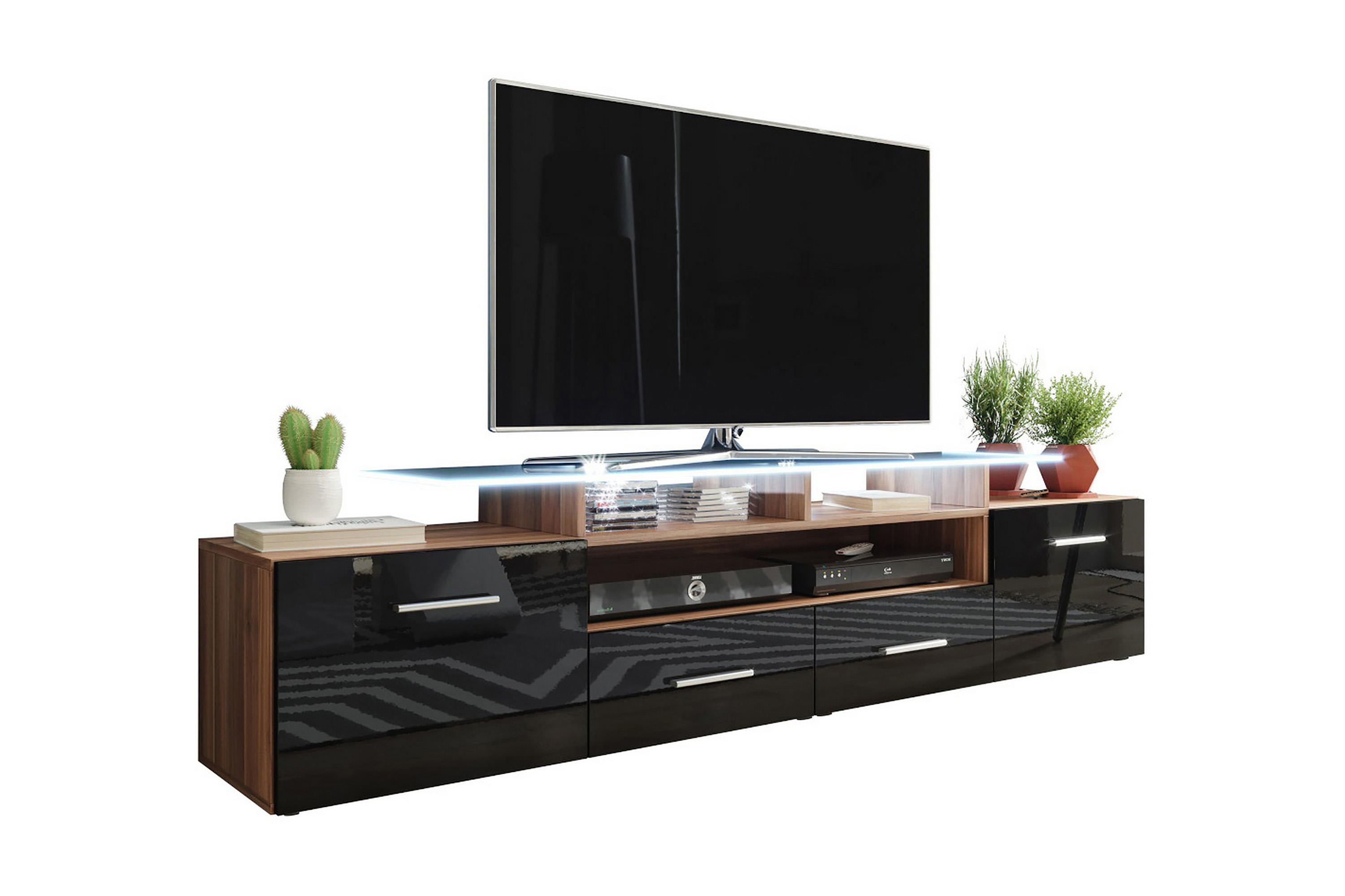 REA/Black Friday Evora TV-bänk 39x194 cm LED-belysning - Svart Högglans TV bänk & mediabänk