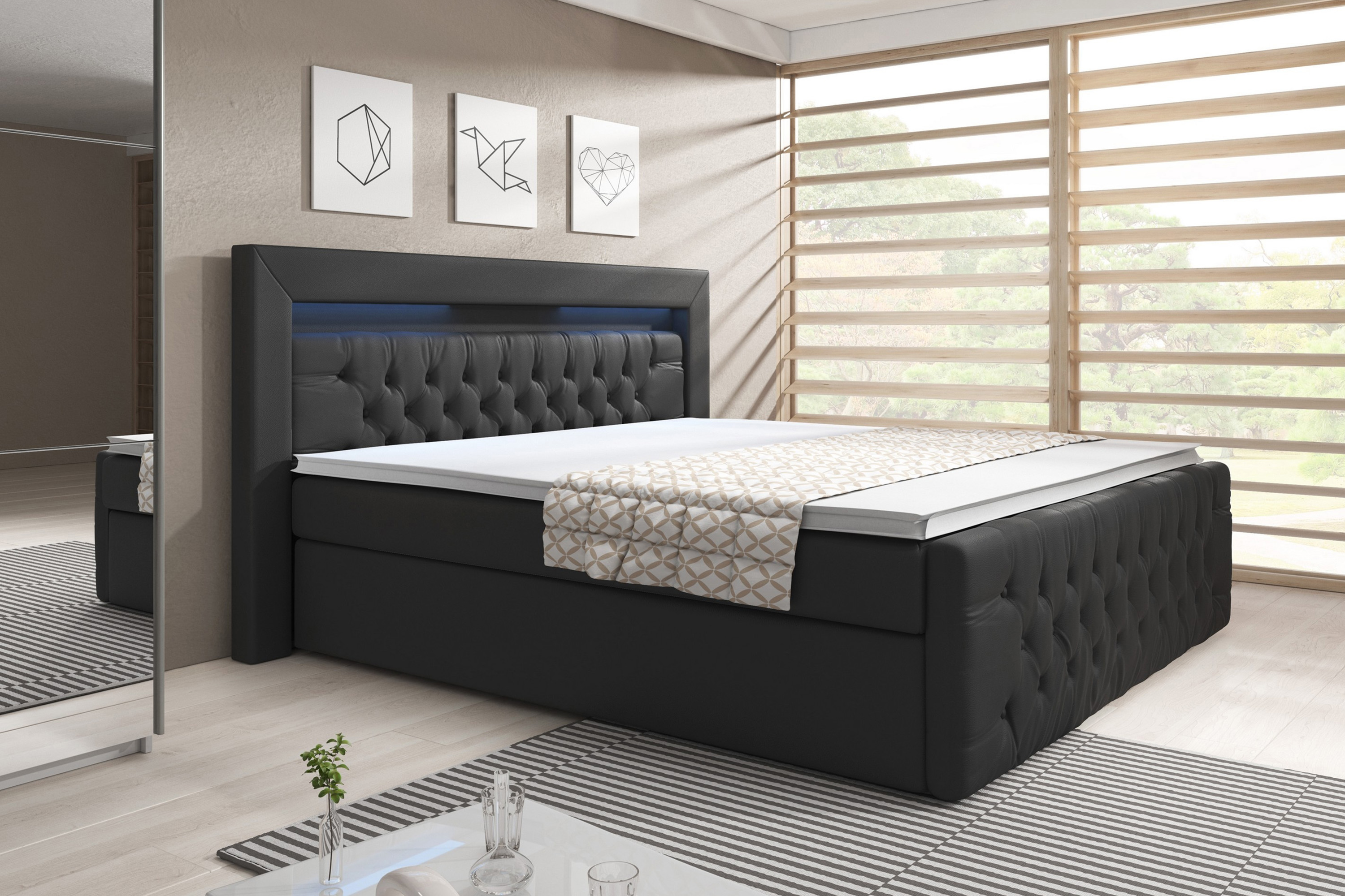 Cloud47 Franco Sängpaket med förvaring LED-belysning 140x200 cm - Svart (+Fler val) Boxspring ARONA 140/200 black