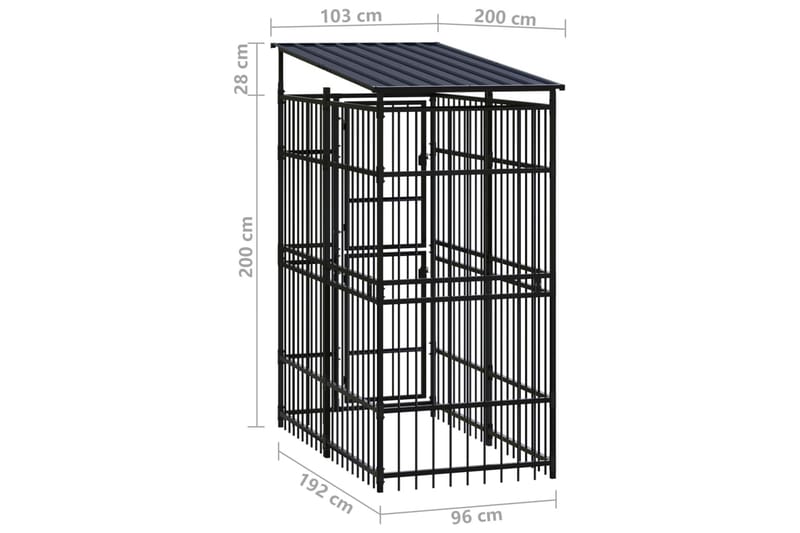 Hundgård för utomhusbruk ståltak 1,84 m² - Svart - Hundmöbler - Hundgrind & hundstaket - Hundkoja & hundgård