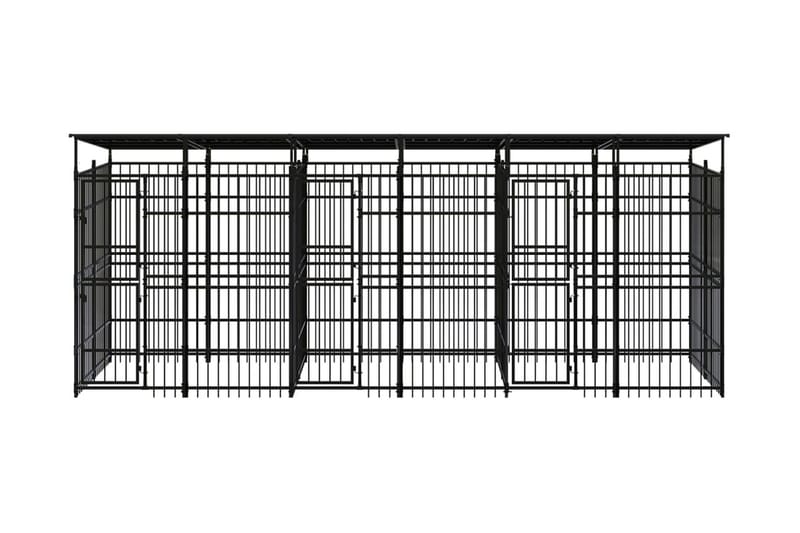 Hundgård för utomhusbruk ståltak 11,06 m² - Svart - Hundmöbler - Hundgrind & hundstaket - Hundkoja & hundgård