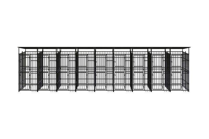 Hundgård för utomhusbruk ståltak 16,59 m² - Svart - Hundmöbler - Hundgrind & hundstaket - Hundkoja & hundgård