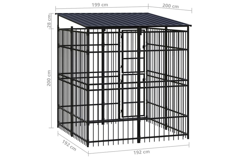 Hundgård för utomhusbruk ståltak 3,69 m² - Svart - Hundmöbler - Hundgrind & hundstaket - Hundkoja & hundgård