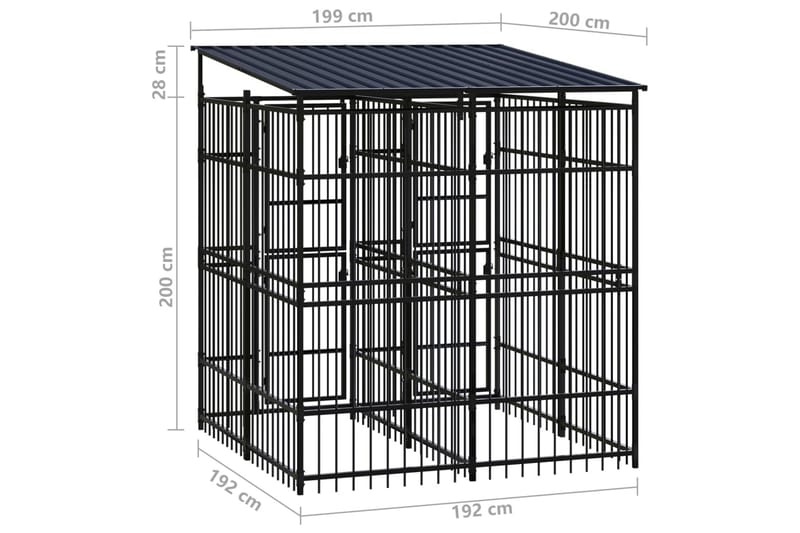 Hundgård för utomhusbruk ståltak 3,69 m² - Svart - Hundmöbler - Hundgrind & hundstaket - Hundkoja & hundgård