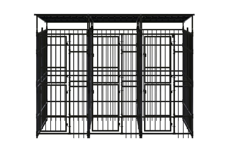 Hundgård för utomhusbruk ståltak 5,53 m² - Svart - Hundmöbler - Hundgrind & hundstaket - Hundkoja & hundgård