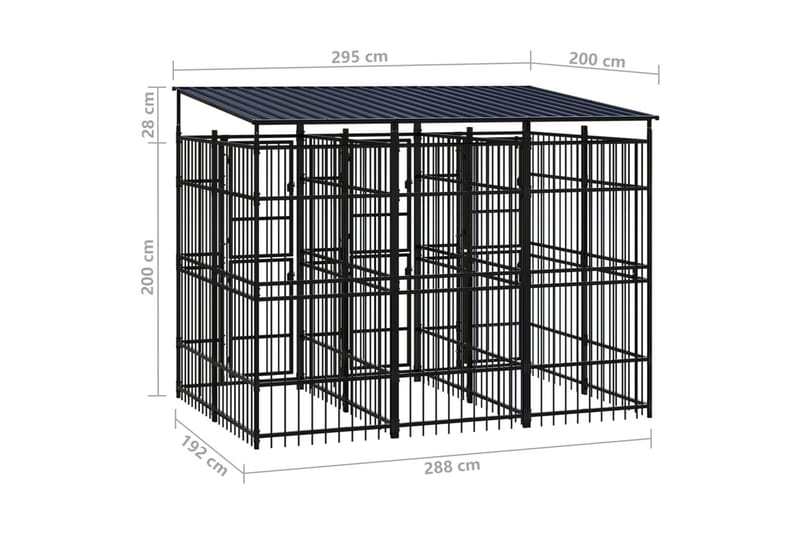 Hundgård för utomhusbruk ståltak 5,53 m² - Svart - Hundmöbler - Hundgrind & hundstaket - Hundkoja & hundgård