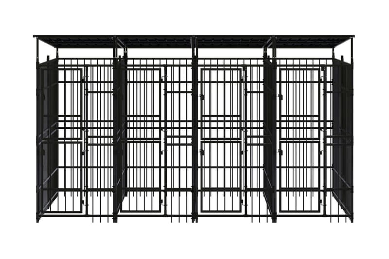 Hundgård för utomhusbruk ståltak 7,37 m² - Svart - Hundmöbler - Hundgrind & hundstaket - Hundkoja & hundgård