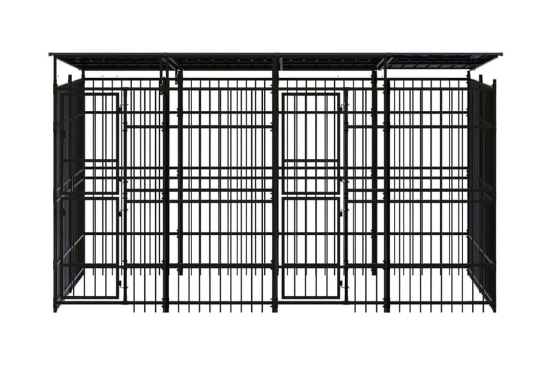 Hundgård för utomhusbruk ståltak 7,37 m² - Svart - Hundmöbler - Hundgrind & hundstaket - Hundkoja & hundgård