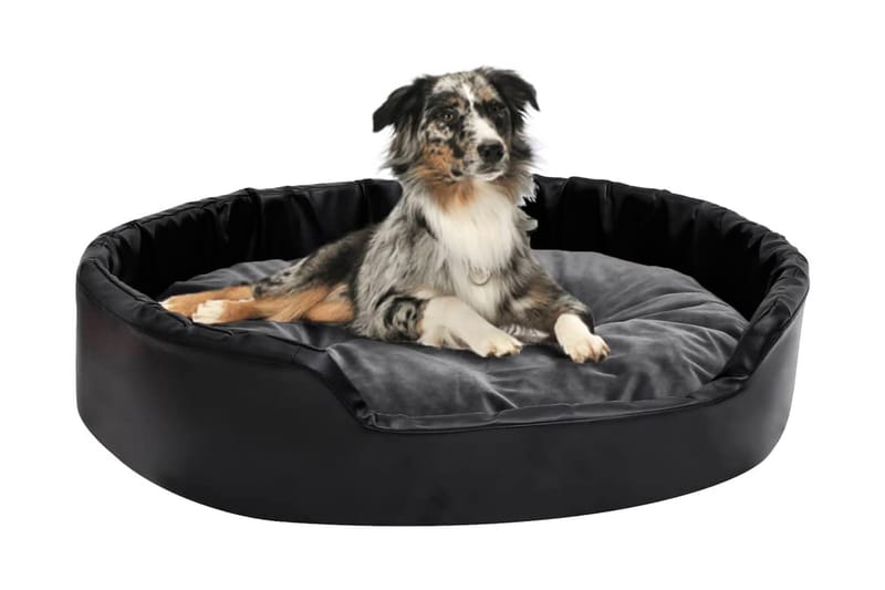 Hundbädd svart och mörkgrå 90x79x20 cm plysch och konstläder - Svart - Hundbädd & hundsäng - Hundmöbler