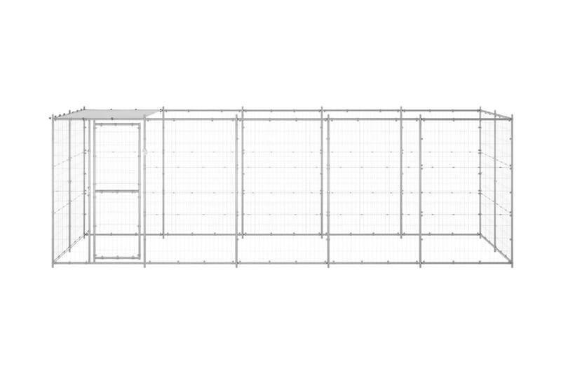 Hundgård för utomhusbruk galvaniserat stål med tak 12,1 m² - Silver - Hundmöbler - Hundgrind & hundstaket - Hundkoja & hundgård