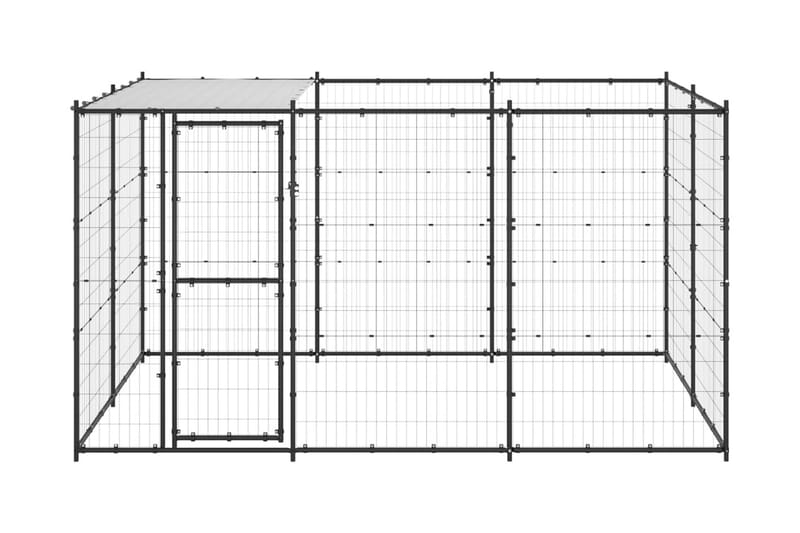 Hundgård för utomhusbruk med tak stål 7,26 m² - Svart - Hundmöbler - Hundgrind & hundstaket - Hundkoja & hundgård