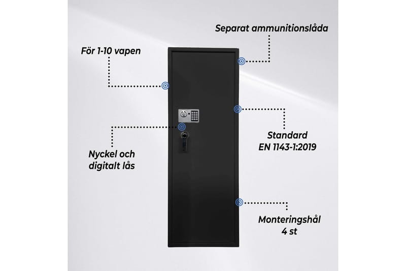 Trekker Vapenskåp för 10 Vapen, AS1000 V2 - Svart - Vapenskåp - Jaktvapen