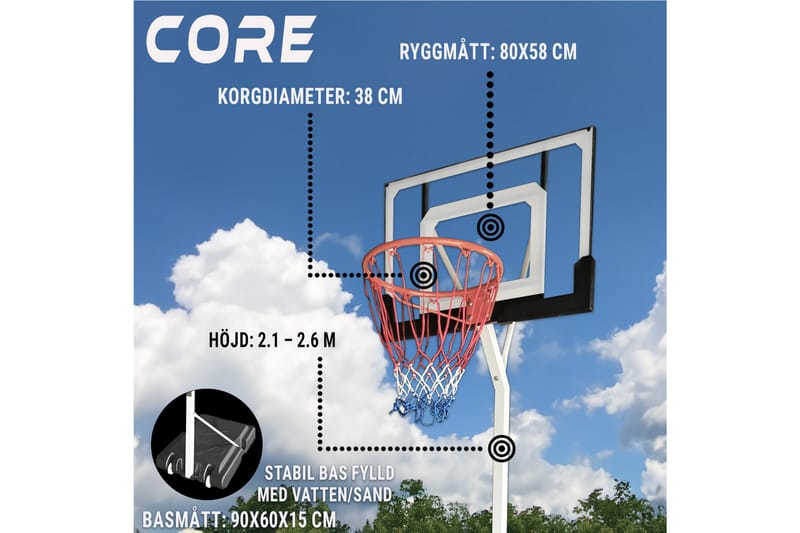 Core Basketkorg för Ungdom 2,1-2,6 m - Svart/Orange - Utomhusspel