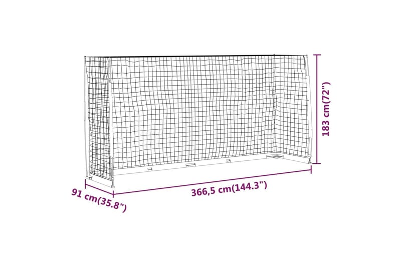 Fotbollsmål 366,5x91x183 cm stål - Svart - Utomhusspel