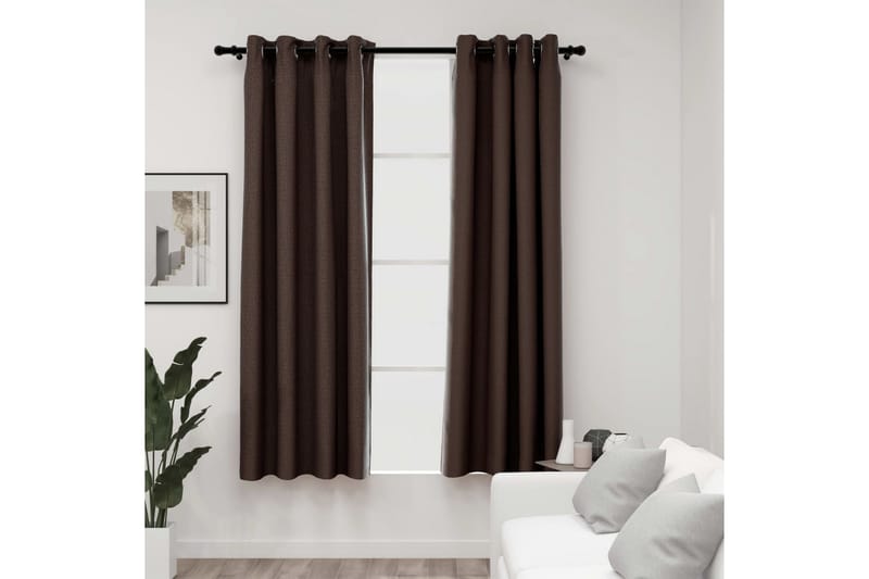 Mörkläggningsgardin med öljetter linnelook 2 st taupe 140x17 - Taupe - Mörkläggningsgardiner