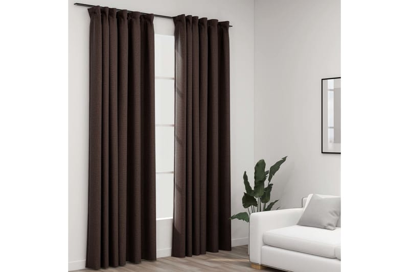 Mörkläggningsgardin med krokar linnelook 2 st taupe 140x245 - Taupe - Mörkläggningsgardiner