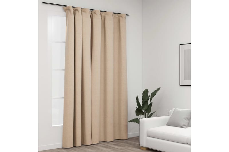 Mörkläggningsgardin med krokar linnelook beige 290x245 cm - Beige - Mörkläggningsgardiner