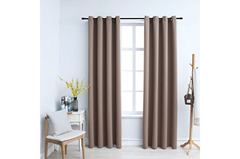 Mörkläggningsgardiner med metallringar 2 st taupe 140x225 cm - Taupe - Mörkläggningsgardiner