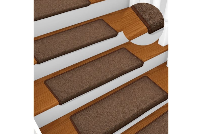 Trappstegsmattor 15 st 65x25 cm brun - Brun - Trappstegsmattor - Små mattor - Mönstrade mattor - Stora mattor - Handvävda mattor - Gummerade mattor
