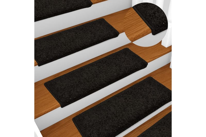 Trappstegsmattor 15 st 65x25 cm svart - Svart - Trappstegsmattor - Små mattor - Mönstrade mattor - Stora mattor - Handvävda mattor - Gummerade mattor