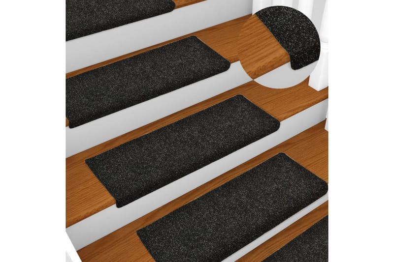 Trappstegsmattor 15 st nålad 65x25 cm svart - Svart - Trappstegsmattor - Små mattor - Mönstrade mattor - Stora mattor - Handvävda mattor - Gummerade mattor