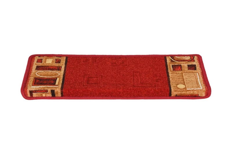 Trappstegsmattor självhäftande 15 st 65x25 cm röd - Röd - Trappstegsmattor - Små mattor - Mönstrade mattor - Stora mattor - Handvävda mattor - Gummerade mattor
