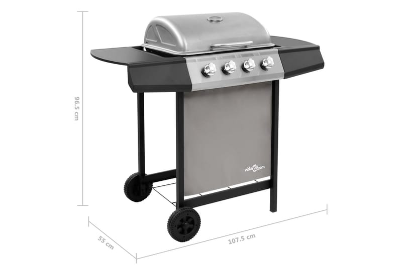 Gasolgrill med 4 brännare svart och silver - Silver - Gasolgrill