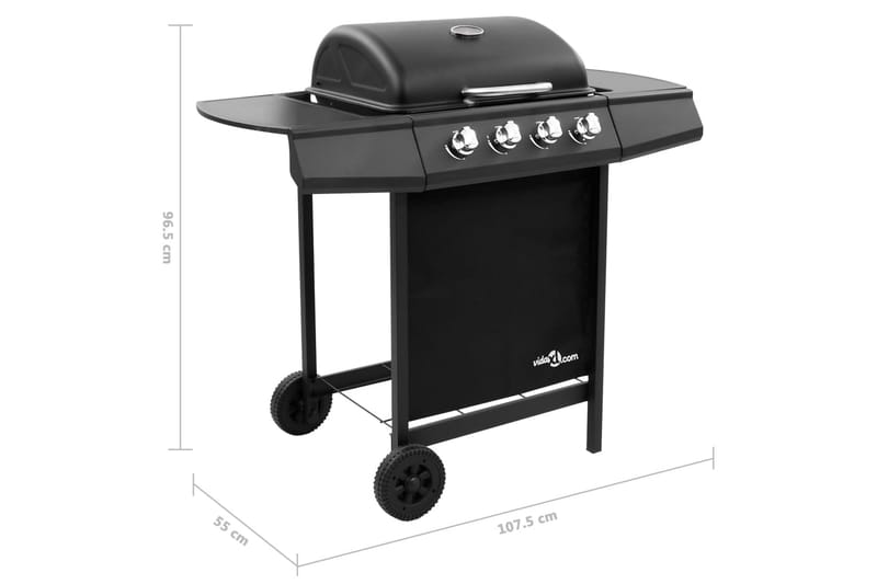 Gasolgrill med 4 brännare svart - Svart - Gasolgrill