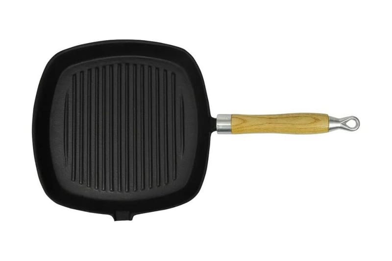 Gjutjärnspanna trähandtag grill 20x20 cm - Svart - Grilltillbehör