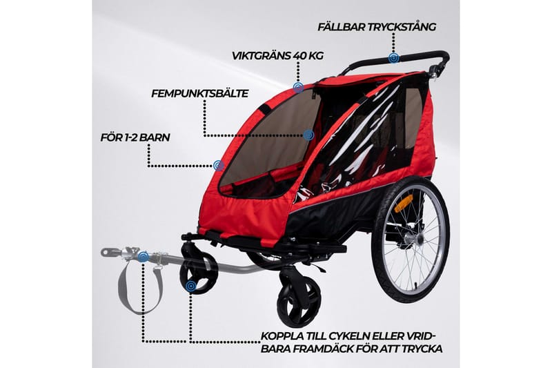 Trekker Cykelvagn Pro, 1-2 Barn - Grön - Cykelvagn & cykelkärra - Cykelkärra