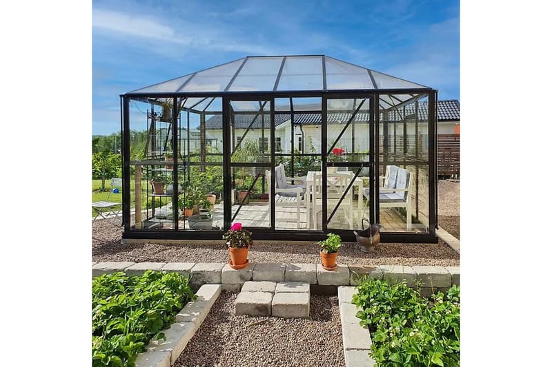 Marvell Glasväxthus 13m² | 4mm säkerhetsglas | 5 års stormgaranti - Antracit - Växthus - Fristående växthus