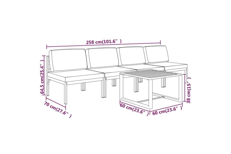 Loungegrupp för trädgården 5delar med dynor aluminium antrac - Antracit - Altanmöbler - Soffgrupp utomhus - Loungegrupp & Loungeset