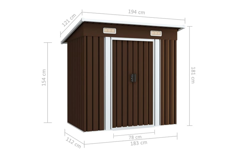 Förvaringsbod brun 194x121x181 cm stål - Brun - Förrådsbod