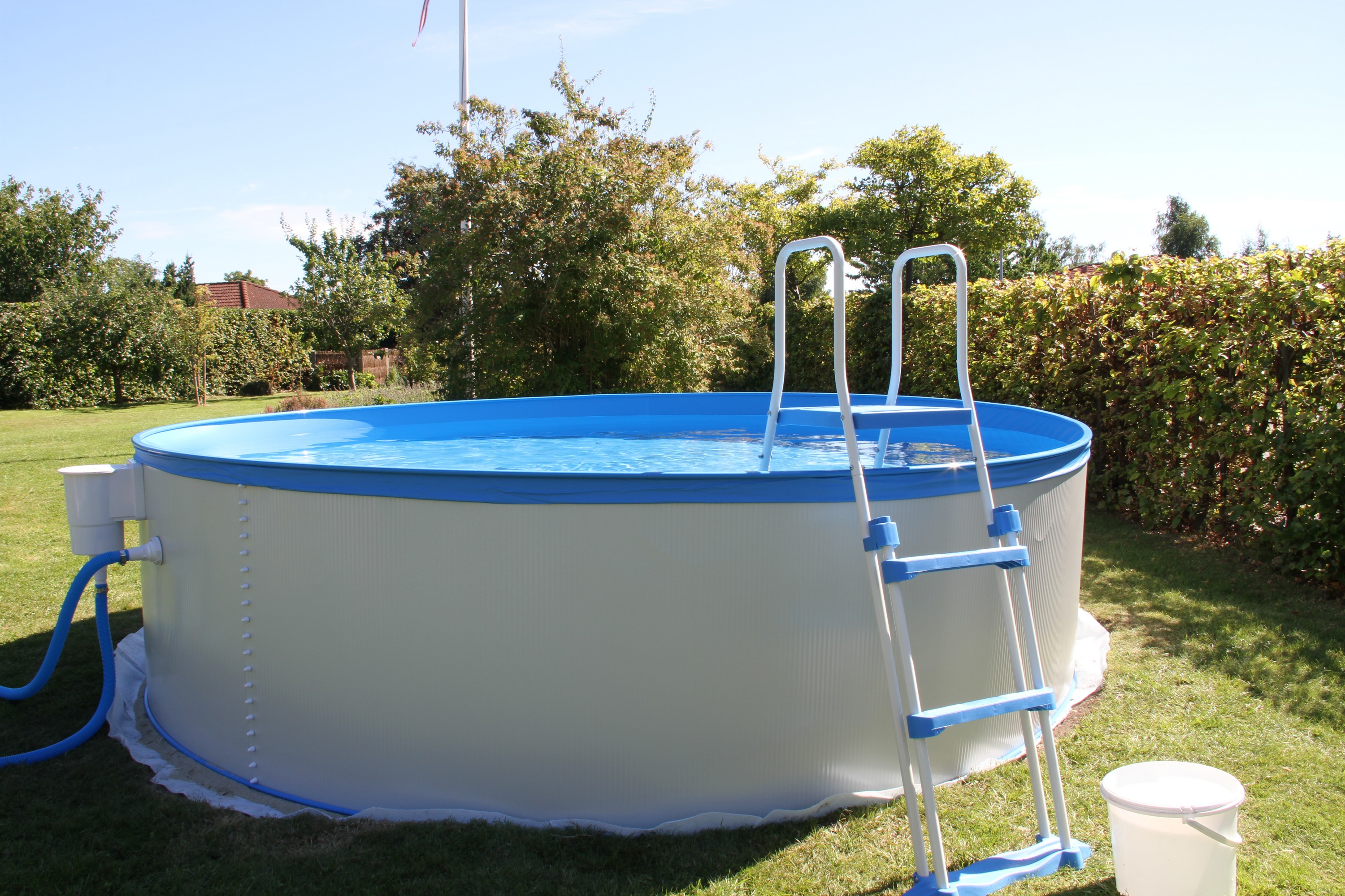 Swim & Fun Pool Kreta Ø350 x 90 cm, stege + pump - ovan mark Vit,Blå Metall