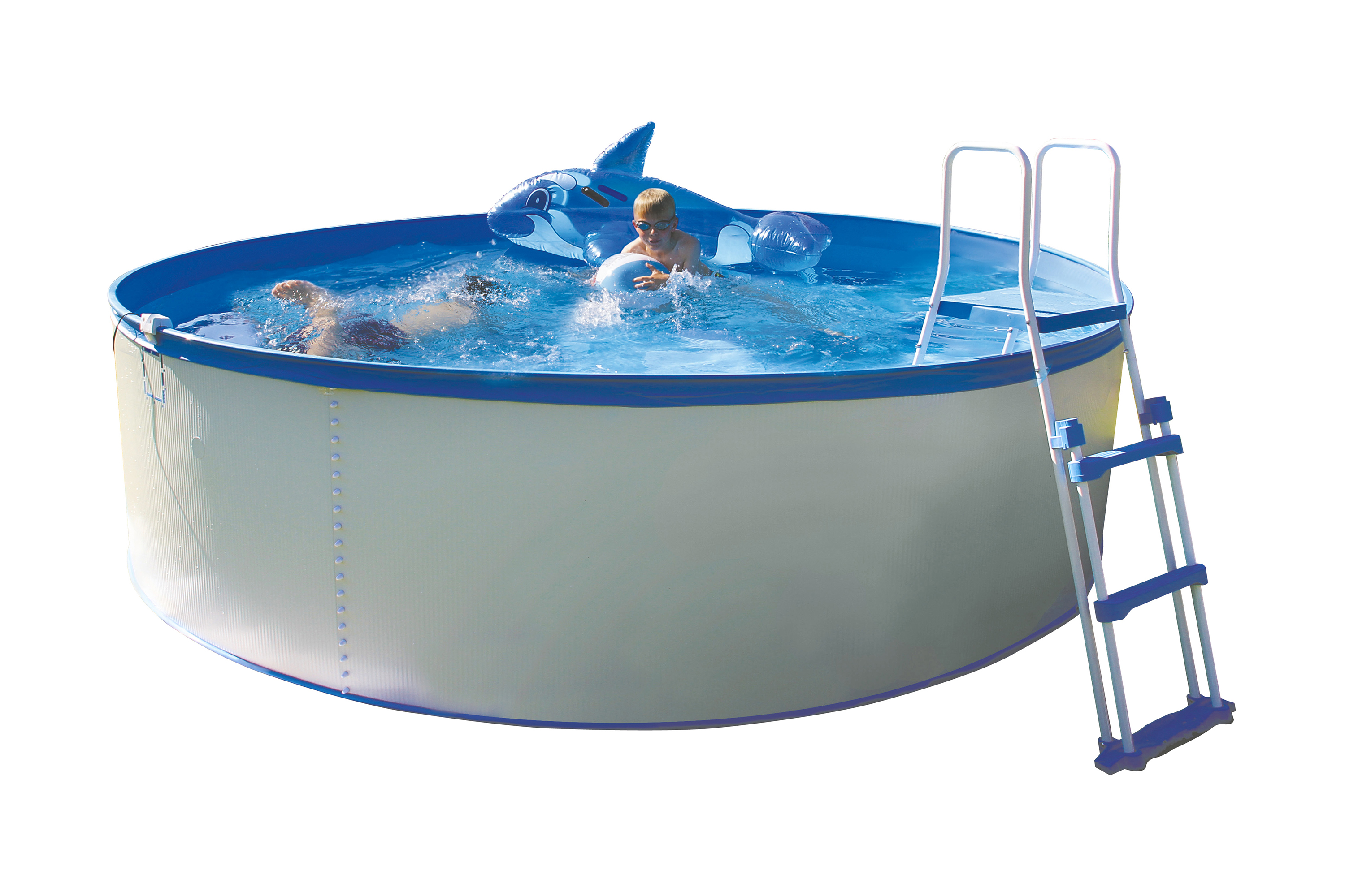 Swim & Fun Pool Kreta Ø460 x 90 cm, stege + pump - ovan mark Vit,Blå Metall