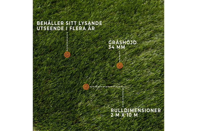 Fornorth Konstgräs Natural 34 mm, 2x10 m Rulle - Grön - Nålfiltsmattor & konstgräsmattor - Altangolv & altandäck - Konstgräs balkong